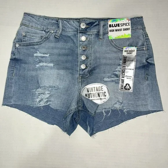 Blue Spice Juniors High-Waisted Distressed Denim shorts